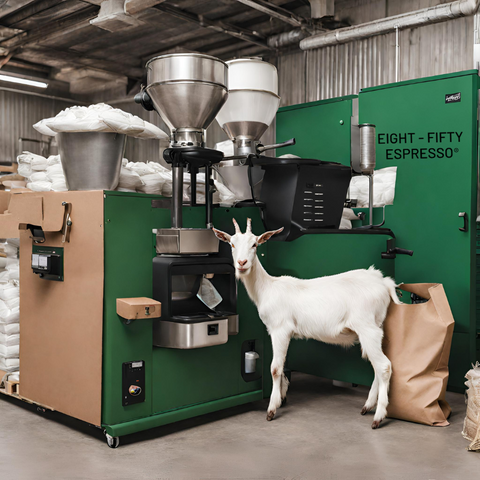 A goat roasting coffee beans for Eight-Fifty Espresso